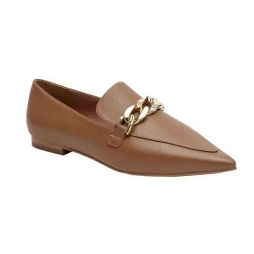 Linea Paolo Loafers Size 13 pointed Toe Leather Gold Chain‎ Slip On Casual Shoes